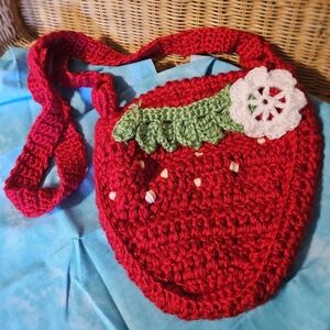 Charming Red Strawberry Crochet Kids Bag